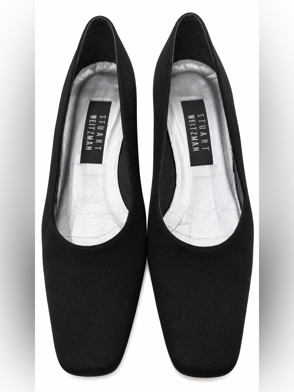 Stuart Weitzman Black Suede Low Heel Pump with Embellished Heel Size 8